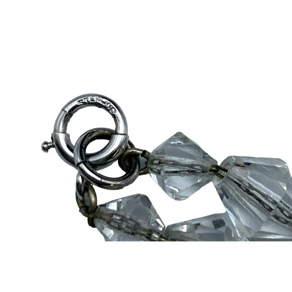 Vintage Faceted Crystal Art Deco Sterling Silver Graduated Bead Necklace 16" - Picture 8 of 9